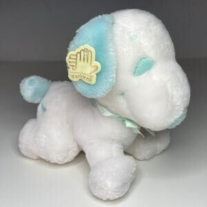 Vintage Applause Baby Snoopy Plush White Pastel Blue Teal Rattle 7” Peanuts